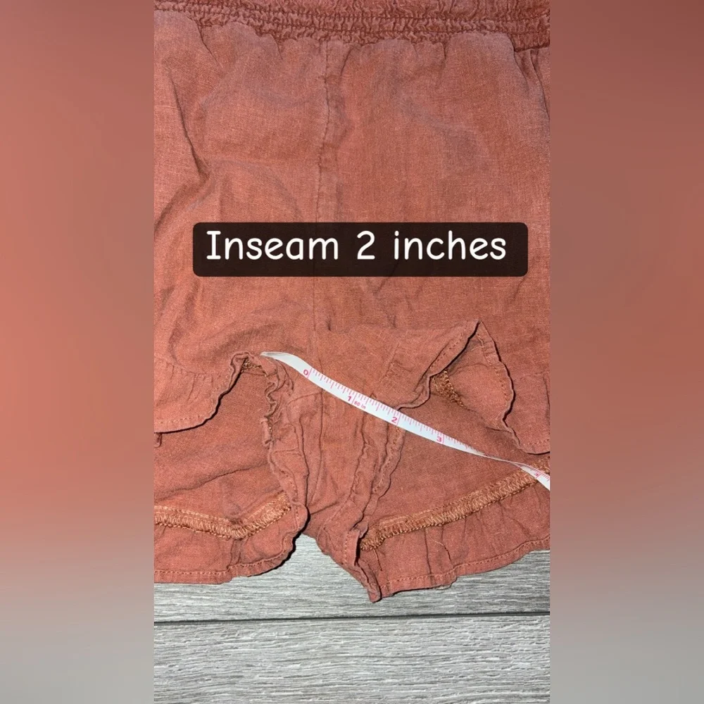 Aerie Size XS Paperbag Shorts Linen Blend High Rise Brown/orange Pockets - Picture 5 of 8